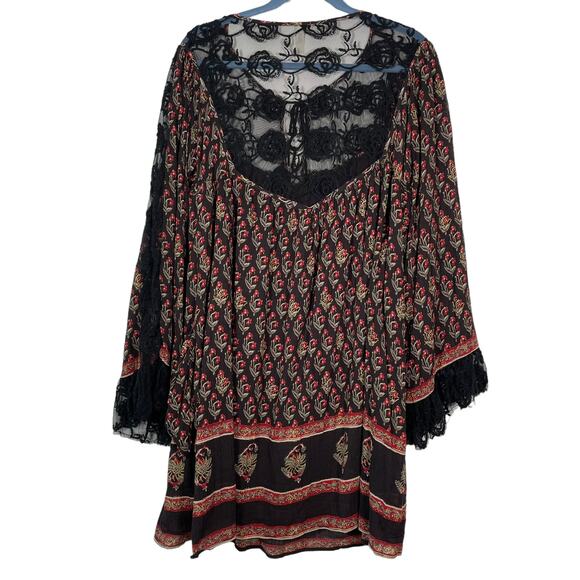Free People Nomad Printed Formal Chiffon Black Combo Tunic Dress Large - Picture 9 of 11